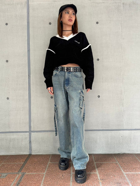 配色モールニットトップス